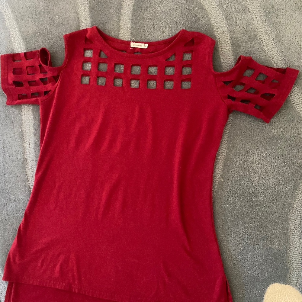 Laser cut cold shoulder top